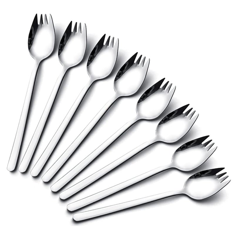 IQCWOOD Sporks Stainless Steel, Salad Forks, 8 Pack 18/10 Stainless Steel Spork, 7.4 Inches Long Handle Dessert Spoons, Ice Cream Spoons Fork Reusable Fruit Appetizer Dessert Forks for Household Use - Image 1